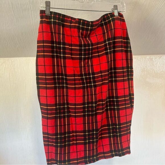 2/$30 Forever 21 Tartan Plaid Red Yellow Check Stretchy MIDI pencil Skirt - Picture 7 of 9